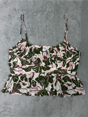PARKER Floral Print Peplum Cami Tank Top Women’s Egret White Green Pink SZ 12